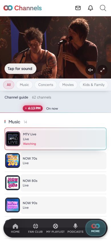 Klooma Live TV mobile screen