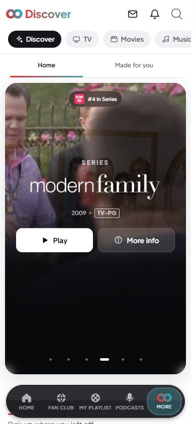 Klooma Discover mobile screen showing featured series
